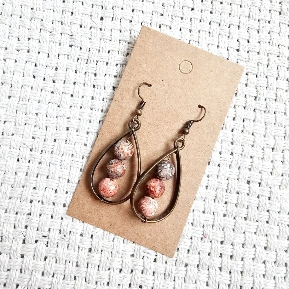 Boho Teardrop Dangle Earrings Matte Leopardskin Jasper